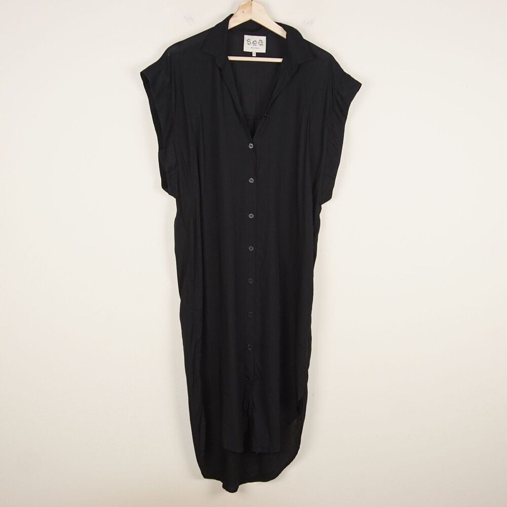 Sea New York Black Front Button Shirt Dress Womens Sz 0